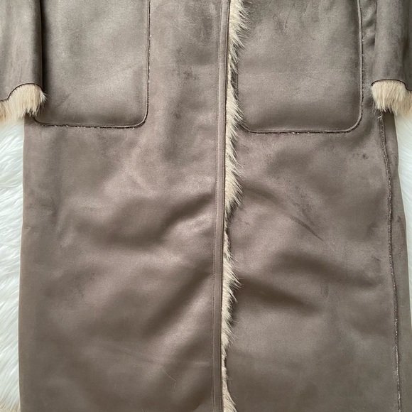 reversible vegan suede shearling long coat - Picture 12 of 13